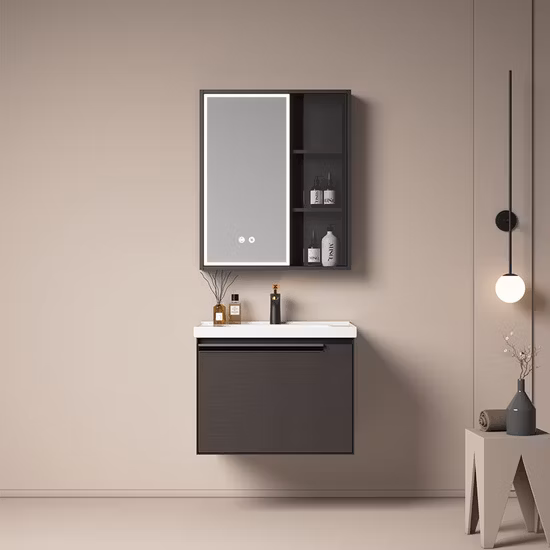Mueble de baño de acero inoxidable 304, mueble de baño con espejo LED