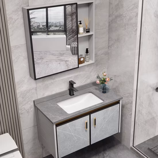 Gabinete de almacenamiento impermeable de esquina moderno, tocador de madera maciza, Mini gabinete de baño pequeño para baño