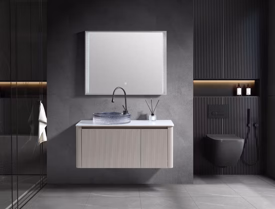 Gabinete de baño de madera con piso de lujo de estilo chino, gabinete de tocador con lavabo doble de mármol