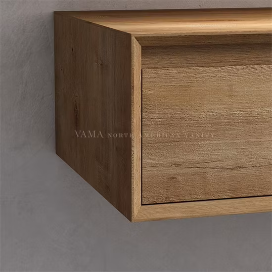 Vama Mueble de baño con cajones dobles de piedra de roca de una pieza, 150 cm, color madera de roble