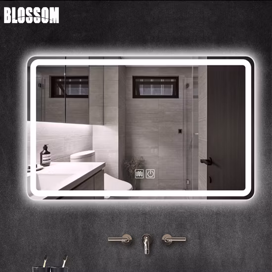 Espejo de pared de baño LED con muebles de tocador de vidrio inteligente con luces