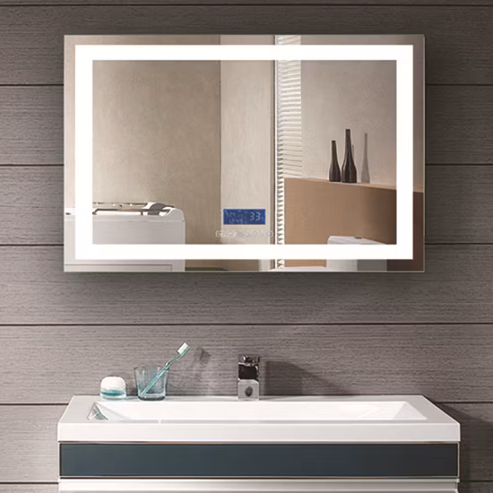 Pared Decoración del hogar Decoración Muebles de salón Maquillaje Cosmético Luz de tocador inteligente Iluminado Baño retroiluminado Espejo LED con luces Desempañador Bluetooth